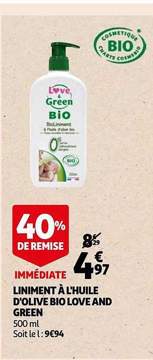 Promo Liniment bio love and green chez Auchan