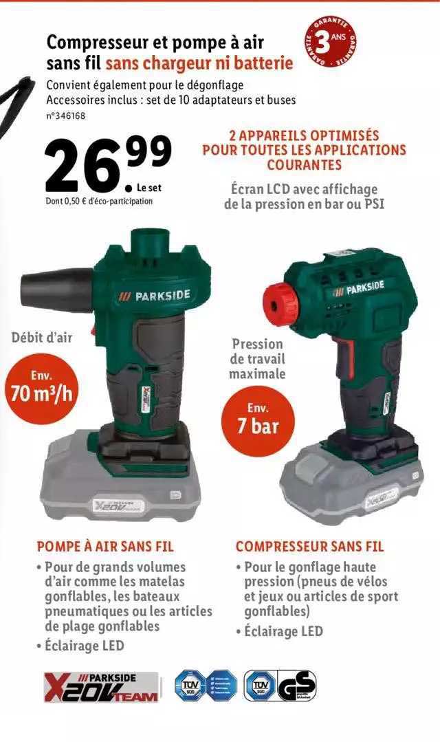 Pompe à Air électrique Sans Fil DANSI - Jusqu'à 10,3 Bar - 4 Adaptateurs (Presta, Schrader, Etc.) - Écran Numérique - USB-C - Compacte