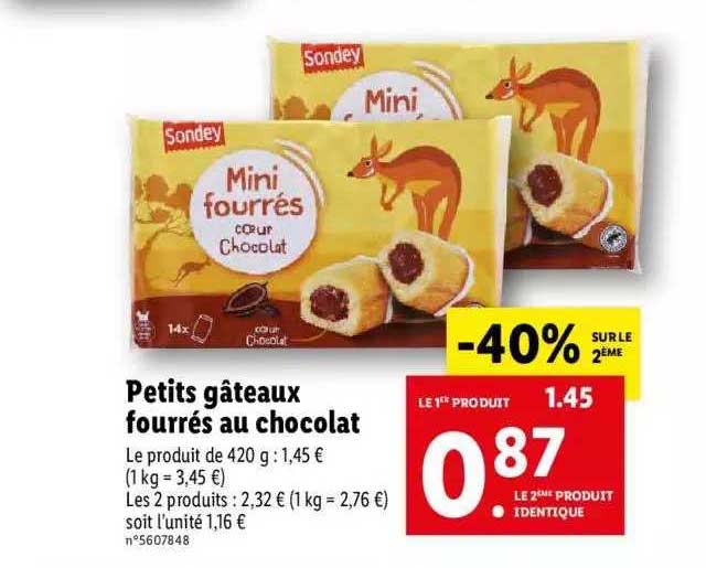 Offre Petits Gateaux Fourres Au Chocolat Sondey Chez Lidl