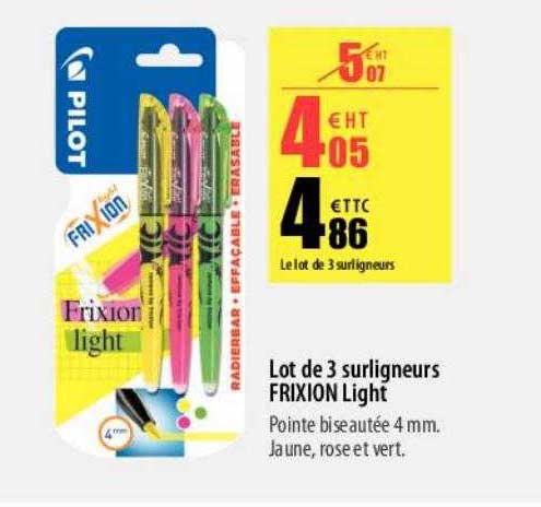 Offre Lot De 3 Surligneurs Frixion Light chez Office Depot