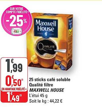 Café Qualité Filtre 25 sticks Maxwell House