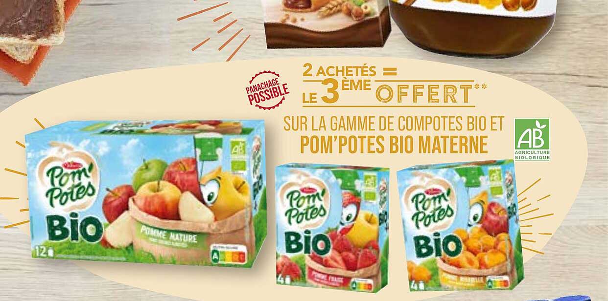Promo La Gamme De Compotes Bio Et Pom'potes Bio Materne chez Match