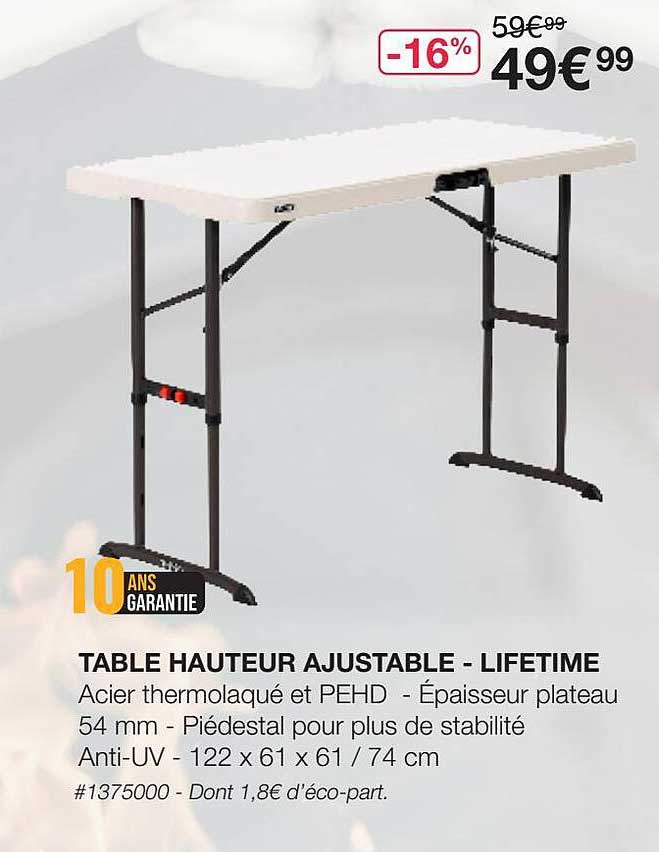 Promo Table Hauteur Ajustable - Lifetime chez Costco - iCatalogue.fr