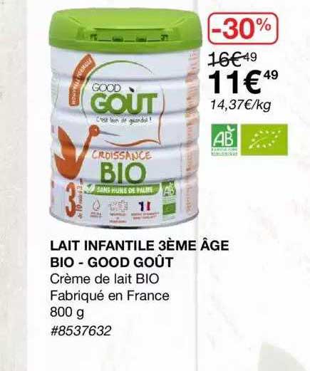 Offre Lait Infantile 3eme Age Bio Good Gout Chez Costco