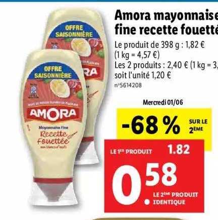 Promo Amora Mayonnaise Fine Recette Fouetté chez Lidl - iCatalogue.fr