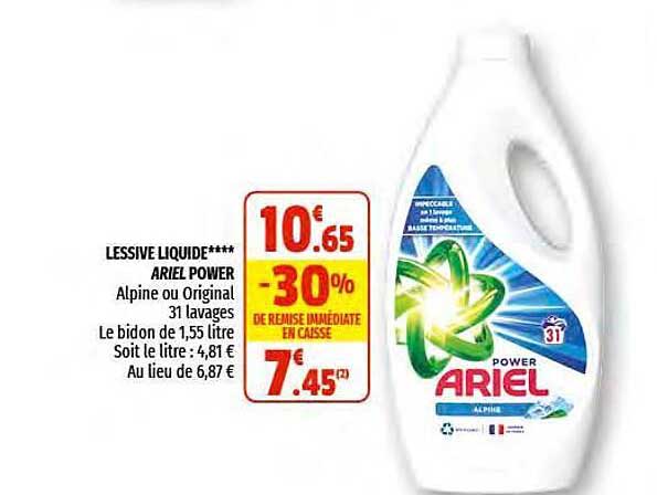 Promo Lessive Liquide Ultra Détachant Ariel Power chez Coccinelle