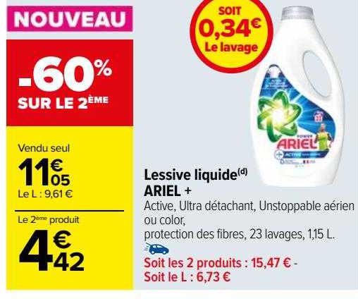 Promo Ariel lessive liquide chez Carrefour
