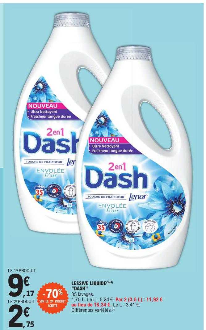 Dash - Lessive liquide 2en1 envolée d'air frais 24 lavages - Supermarchés  Match
