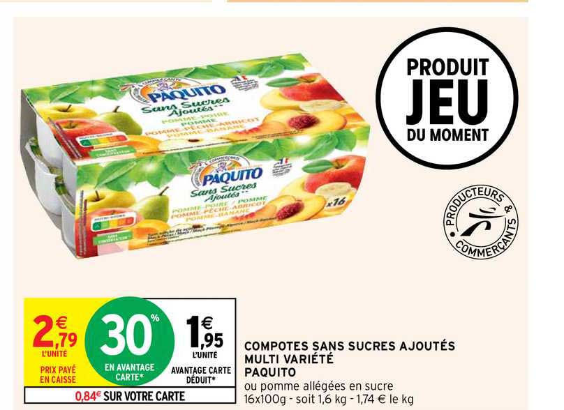 Promo Compotes Sans Sucres Ajoutés Multi Variété Paquito chez