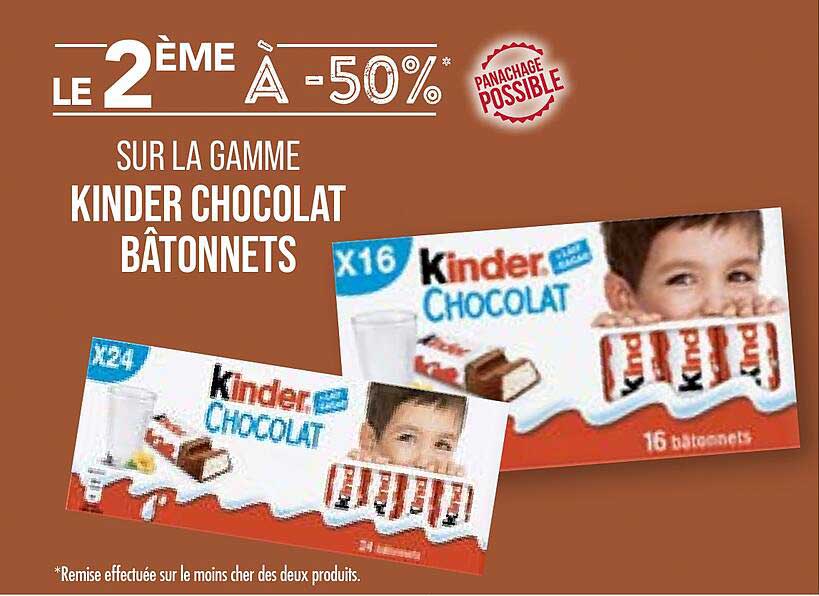Offre La Gamme Kinder Chocolat Bâtonnets chez Match