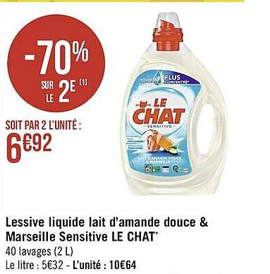 Sensitive Lait d'Amande Douce & Marseille - Le Chat - 2 L (40 lavages)
