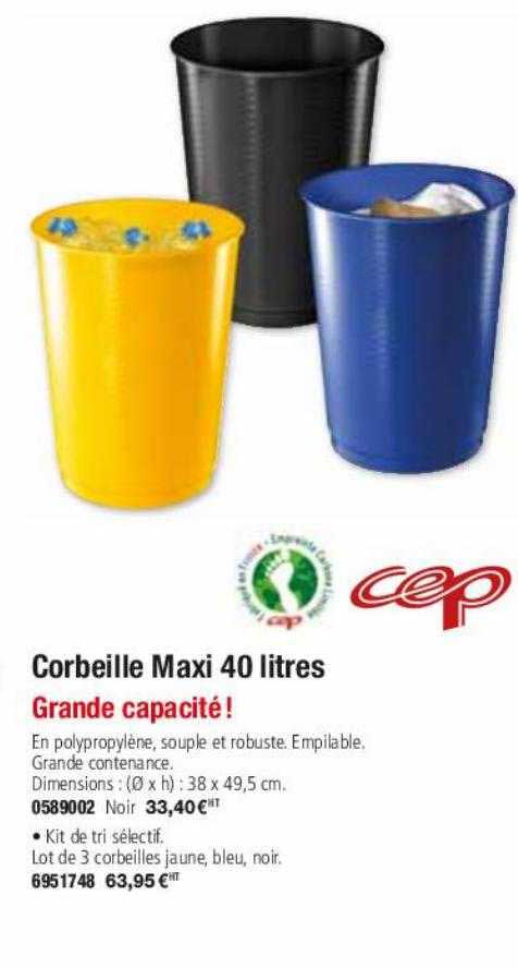 Corbeille à Papier Géante Bleu Cobalt 40 Litres CEP 133 - Étanche Et Maxi-capacité