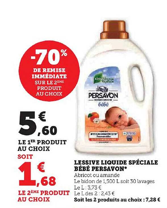 Promo Lessive Liquide Spéciale Bébé Persavon chez Super U