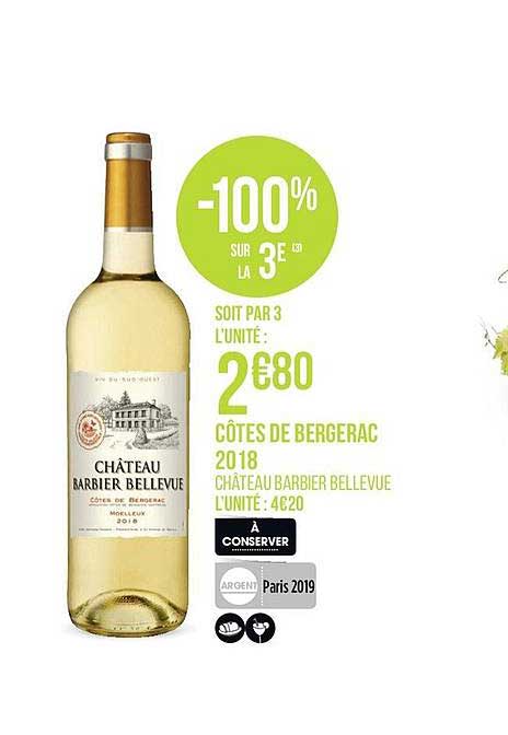 Offre Côtes De Bergerac 2018 Barbier Bellevue -100% Sur La 3e chez Casino Supermarches