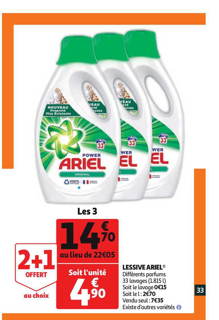 Promo Lessive Ariel 2+1 Offert Au Choix chez Auchan 