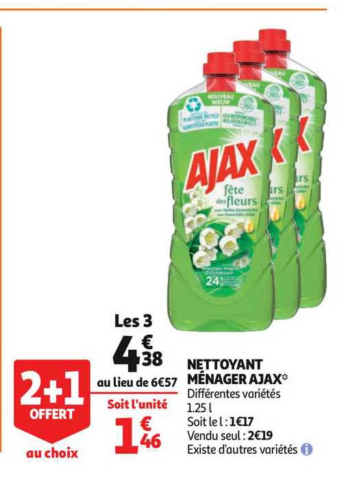 Offre Nettoyant Ménager Ajax 2+1 Offert Au Choix chez Auchan