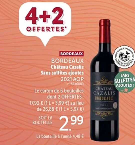 Lidl Bordeaux Château Cazalis Sans Sulfites Ajoutés 2021 Aop