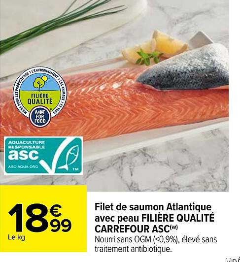 Promo Filet De Saumon Atlantique Avec Peau Filière Qualité Carrefour Asc Chez Carrefour 