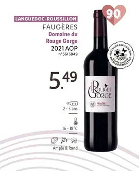 Lidl Languedoc-roussillon Faugères Domaine Du Rouge Gorge 2021 Aop