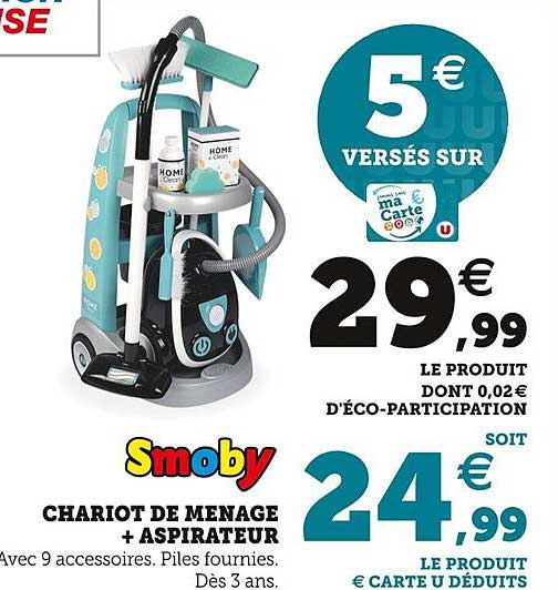 Promo Chariot De Ménage + Aspirateur Smoby chez Super U