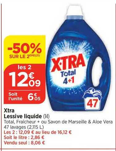 Lessive Liquide Fraicheur+ Anti Odeurs X-TRA : le bidon de 2,115L à Prix  Carrefour