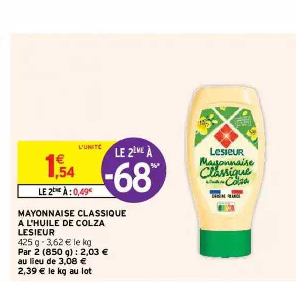 Promo Mayonnaise Classique à L'huile De Colza Lesieur chez Intermarché ...