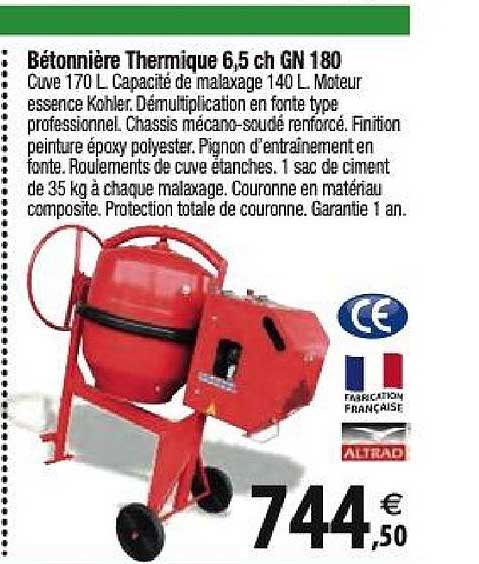 Tridôme Bétonnière Thermique 6.5 Ch Gn 180
