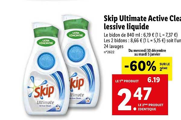 Lessive Liquide Ultimate Active Clean SKIP : le bidon de 1,7L à Prix  Carrefour