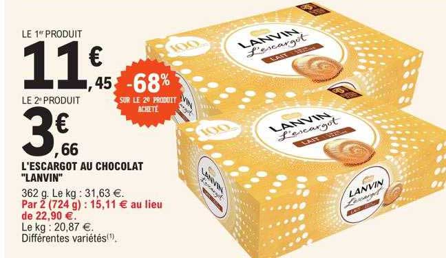 Promo Chocolats au lait L'escargot Lanvin chez Monoprix
