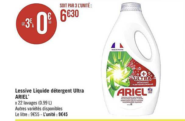 Promo Lessive Liquide Détergent Ultra Ariel chez Casino Supermarchés 