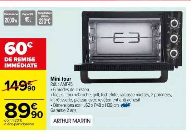 Mini four électrique AMFCR30 ARTHUR MARTIN à Prix Carrefour