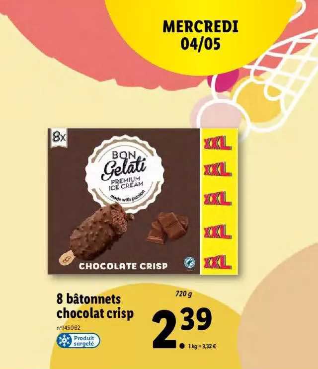 Promo 8 B tonnets Chocolat Crisp Bon Gelati Chez Lidl ICatalogue fr