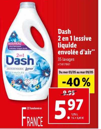 Promo Lessive liquide 2 en 1 DASH LENOR chez Coccinelle Supermarché
