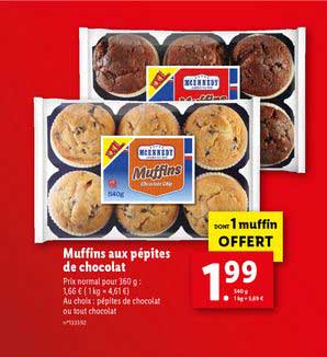 Offre Muffins Aux Pepites De Chocolat Chez Lidl