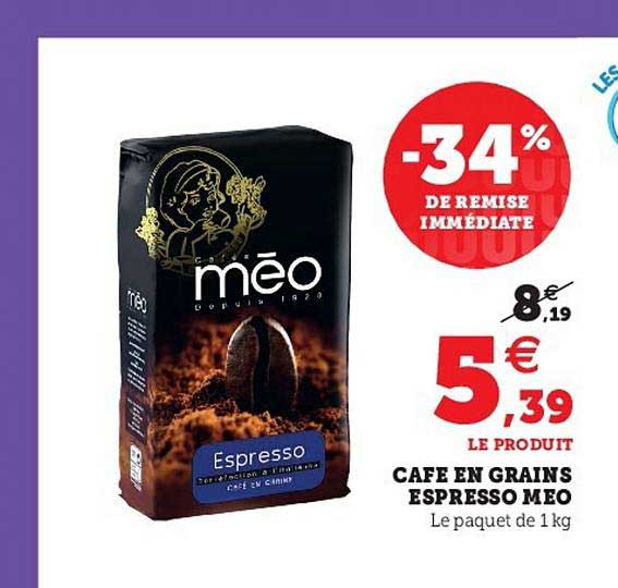 Promo Café Espresso En Grains méo chez E.Leclerc 