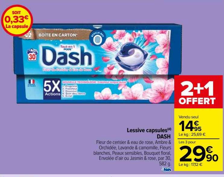 Promo Lessive capsules(d) DASH chez Carrefour