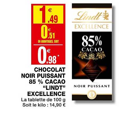 Tablette de chocolat noir 85 % EXCELLENCE LINDT