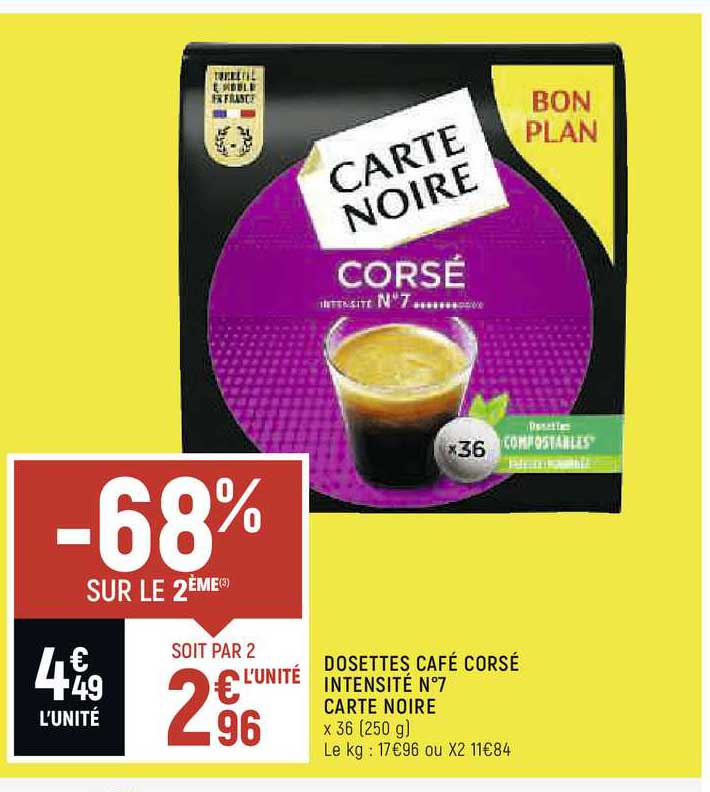 Café Carte Noire corsé x36 dosettes - 250g