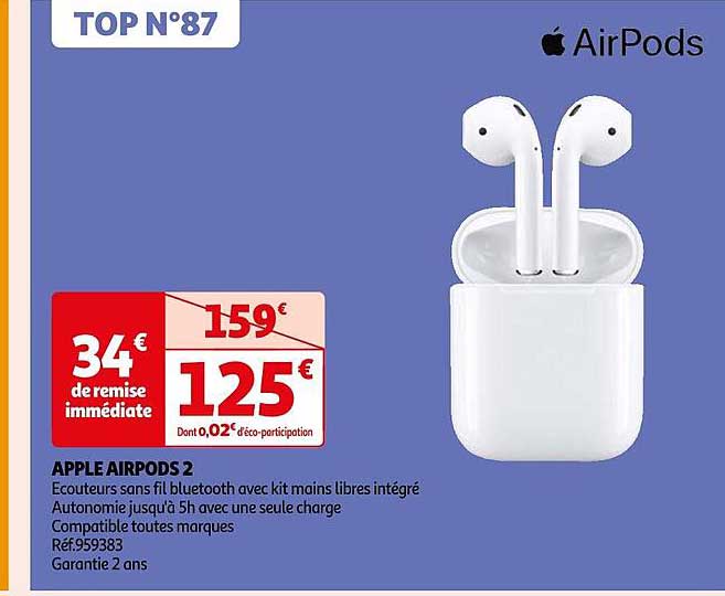 Promo Apple Airpods 2 chez Auchan iCatalogue.fr