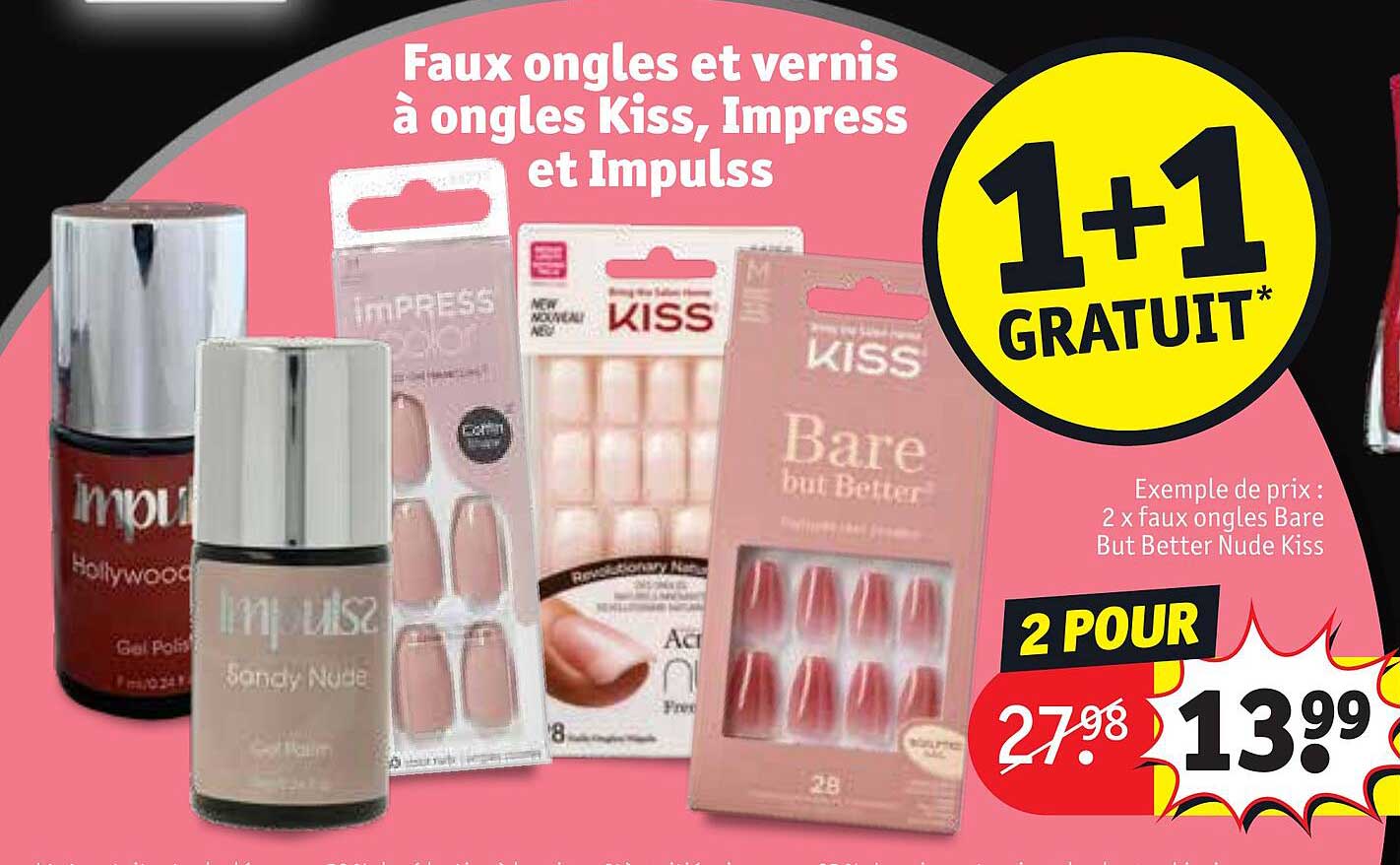 Promo Faux Ongles Et Vernis à Ongles Kiss, Impress Et Impulss chez