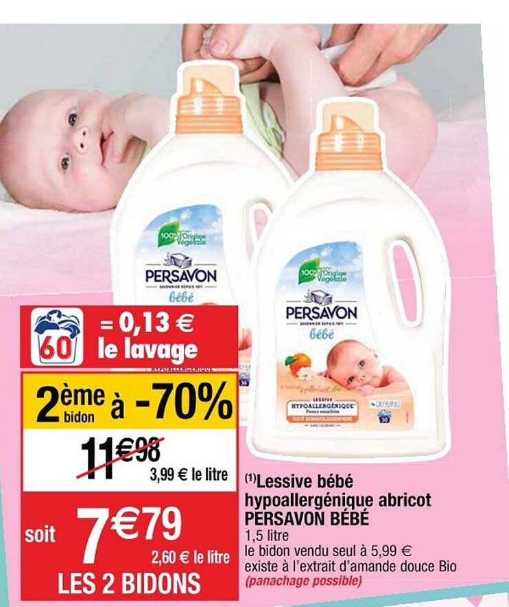 Promo Persavon lessive bébé hypoallergénique abricot chez Intermarché