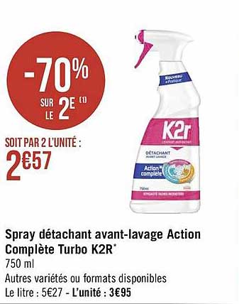 Promo K2r spray détachant avant lavage action complète turbo chez Casino  Hyperfrais