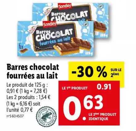 Promo Barres Chocolat Fourr Es Au Lait Sondey Chez Lidl Icatalogue Fr