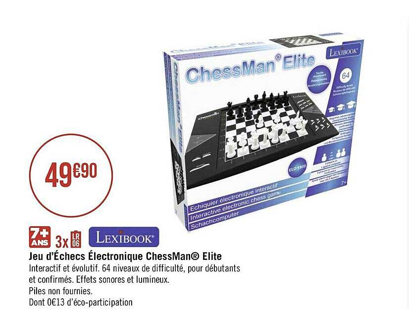 Jeu d'echec ChessMan® Elite, jeu d'échecs électronique LEXIBOOK : le jeu à  Prix Carrefour