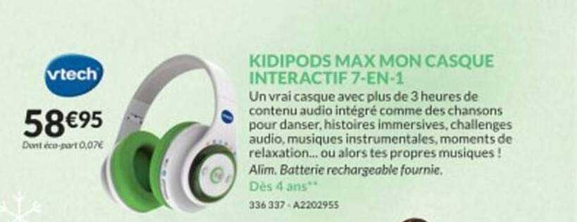 KidiPods Max - Mon Casque Interactif 7 En 1, Casque Audio Enfant, Histoires  Audio, VTech