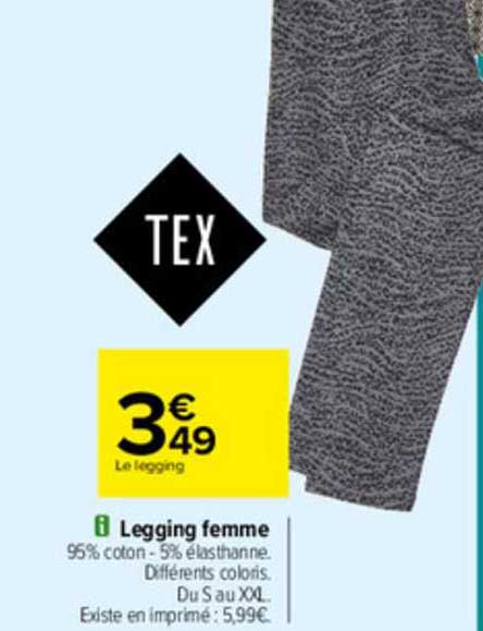 Legging femme noir T1/2 TEX : le legging à Prix Carrefour