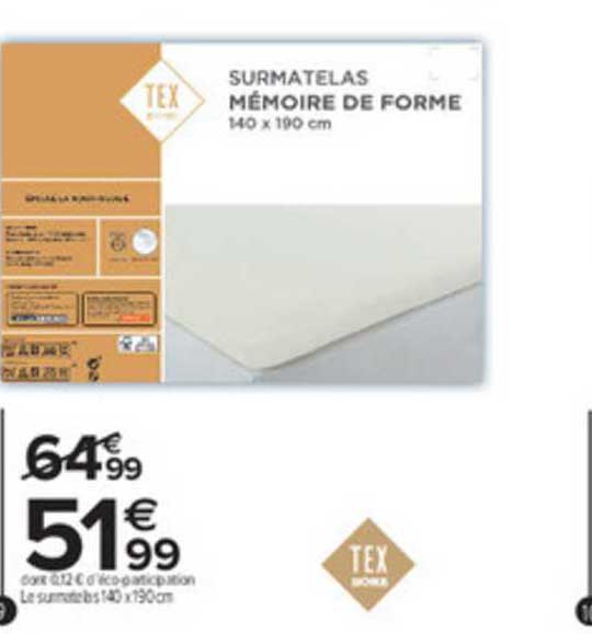 Surmatelas blanc à mémoire de forme 140x190 cm TEX HOME : le surmatelas à  Prix Carrefour