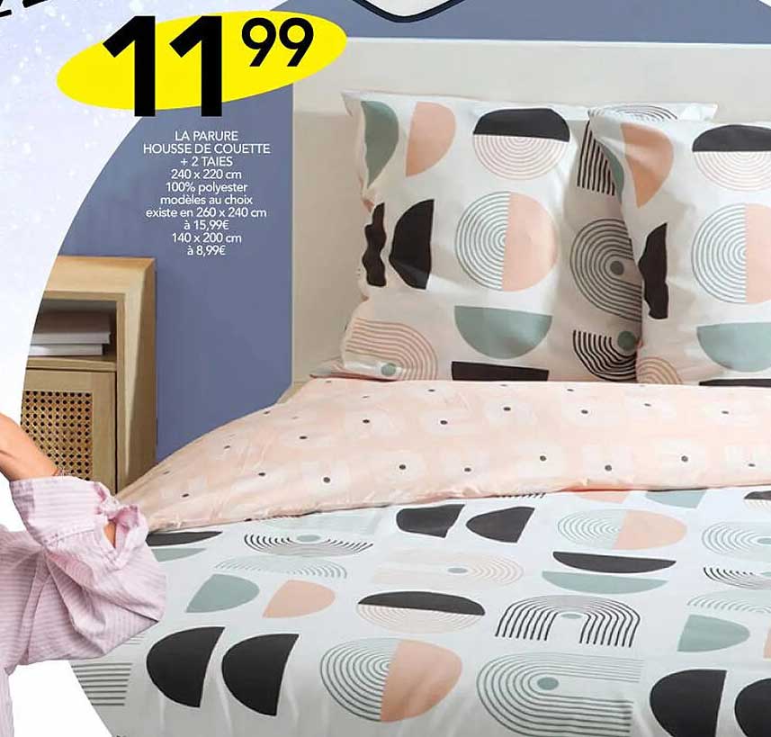 Parure De Lit 240x220 Cm - Housse De Couette + 2 Taies D'oreiller - Polyester Crazy - Today
