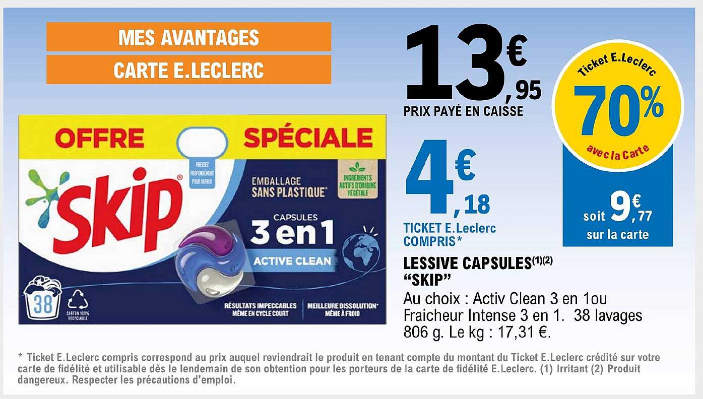 Lessive Skip Capsules – 51 à 60 Lavages – Pour Machine à Laver
