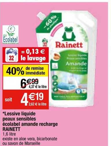 Achat Rainett Lessive liquide Peaux sensibles Amande Eco-Recharge